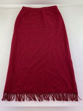 Harold's women's size 10 Fringe Hem wool blend maxi Skirt in red side slits